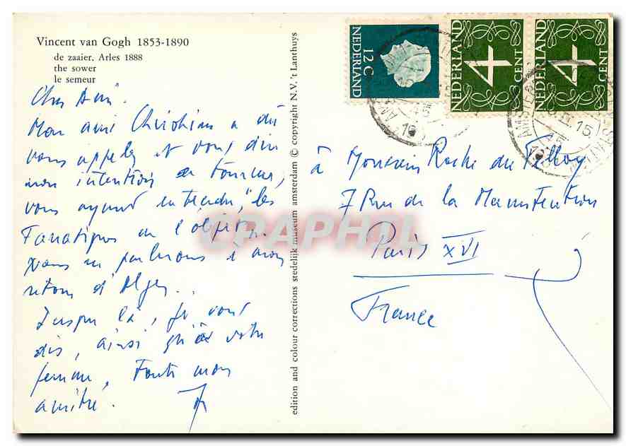 CPM Vincent van Gogh 1853 1890 de zaaier Arles 1888  — Verso