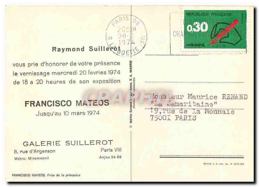 CPM Raymond Suillerot Francisco Mateos Jusqu'au 10 mars 1974  — Verso