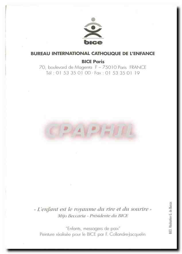CPM Bureau International Catholique de l'Enfance Bice Paris  — Rückseite