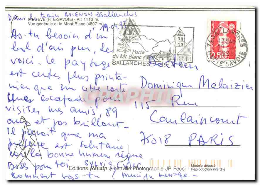 CPM Megeve Mont Blanc Hte Savoie  — Rückseite