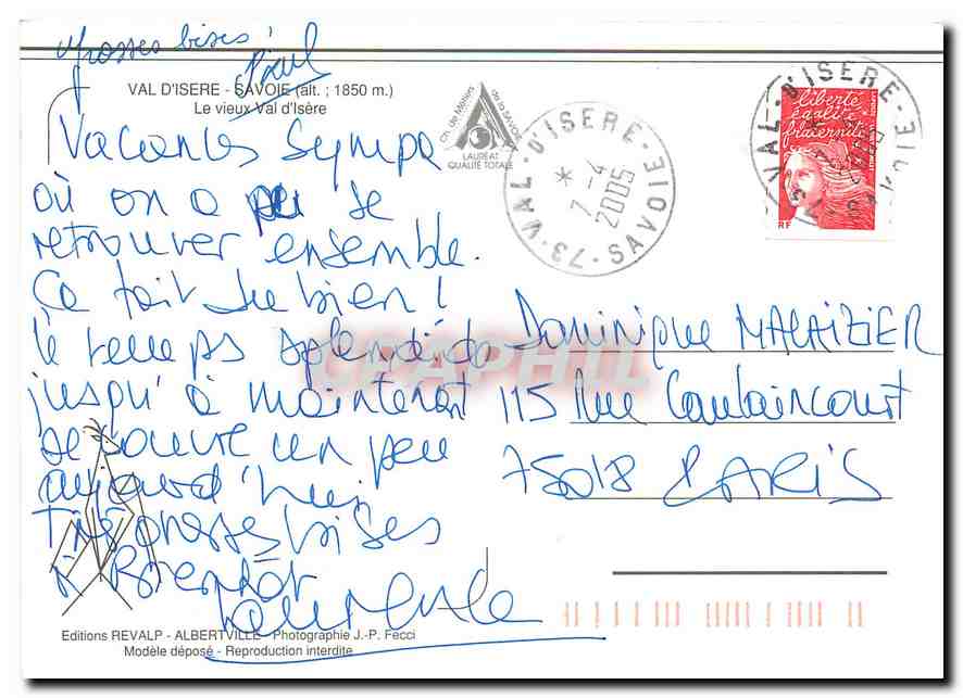 CPM Val d'Isere Savoie Le vieux Val d'Isere  — Rückseite