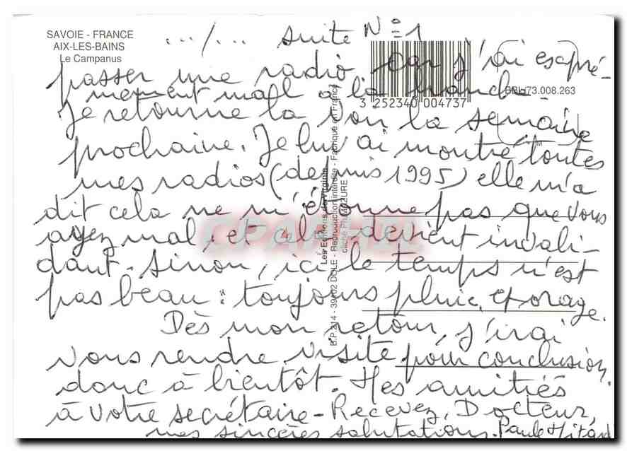 CPM Savoie France Aix les Bains Le Campanus  — Rückseite