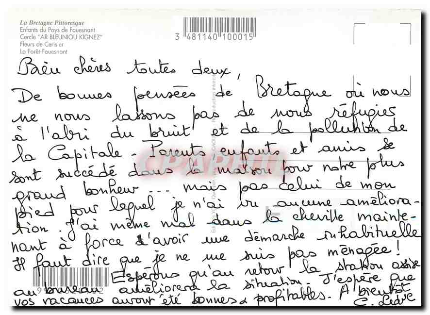 CPM La Bretagne Pittoresque Enfants du Pays de Fouesnant  — Back