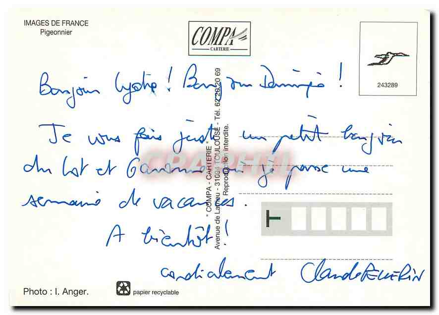 CPM Images de France Pigeonnier  — Rückseite