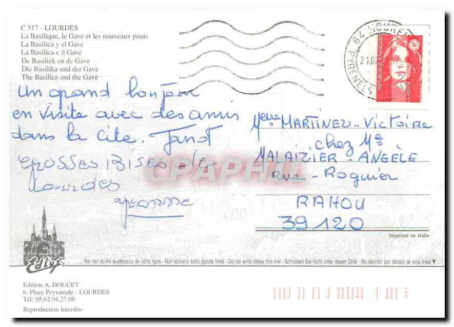 CPM Lourdes La Basilique le Gave et les nouveaux ponts  — Verso