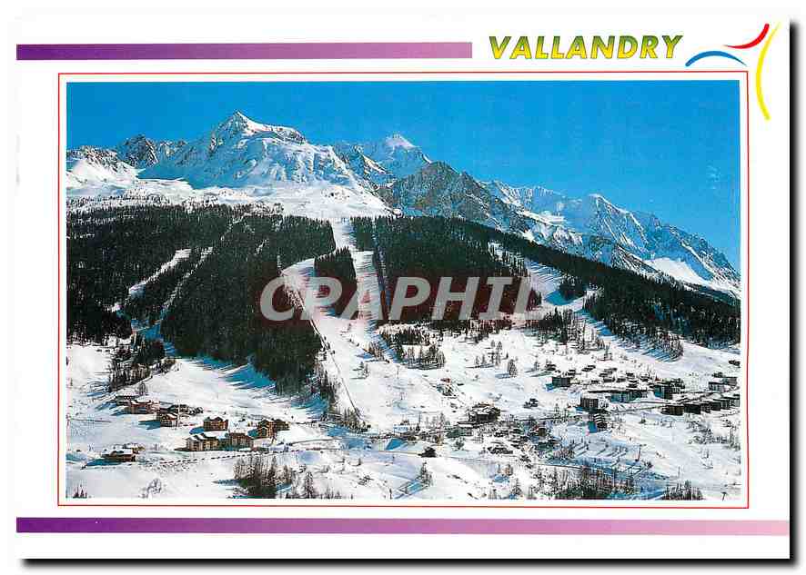 CPM Vallandry Savoie Vue generale aerienne avec Plan Peisey en fond 