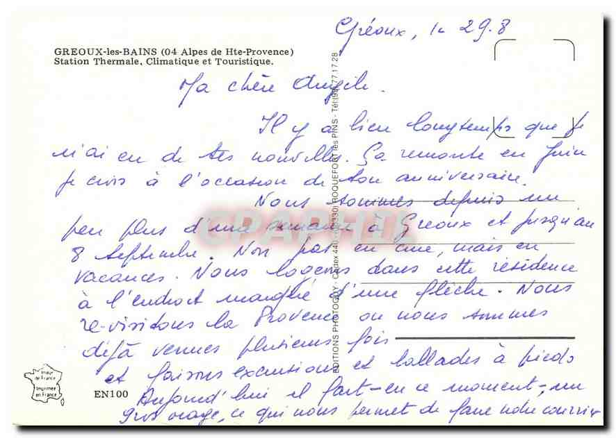 CPM Greoux les Bains Alpes de Hte Provence Station Thermale  — Rückseite