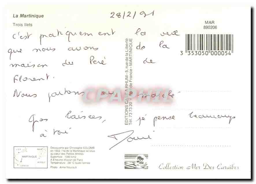 CPM La Martinique Trois Illets  — Rückseite