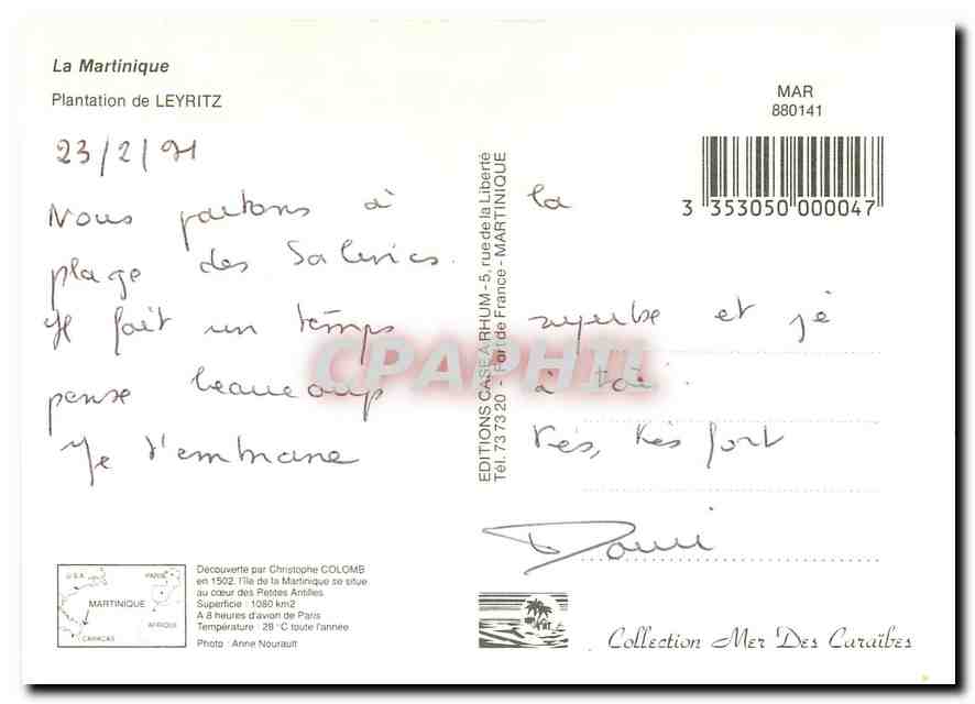 CPM La Martinique Plantataion de Leyritz  — Rückseite