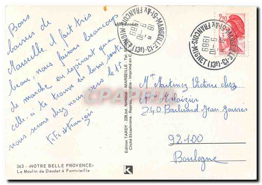 CPM Notre Belle Provence Le Moulin de Daudet a Fontvieille  — Verso