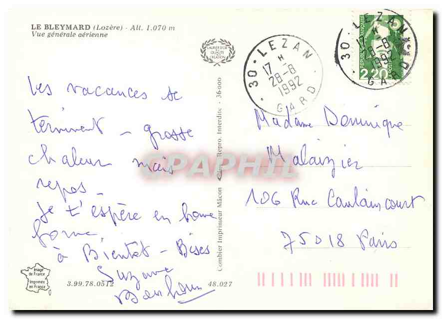 CPM Le Bleymard Lozere Vue generale aerienne  — Rückseite