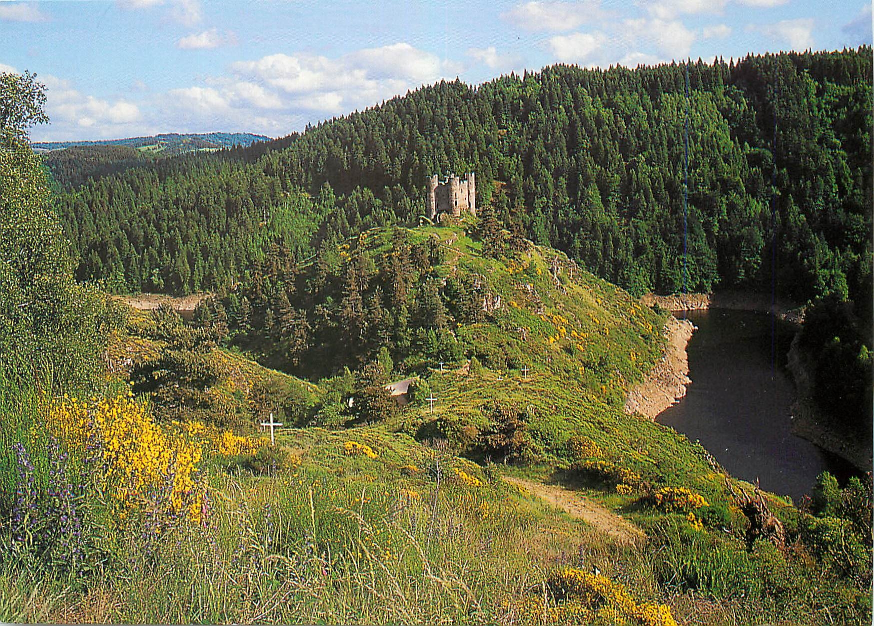 CPM Baignees par la retenue du barrage de Grandval Cantal les Ruines Feodales d'Alleuze 