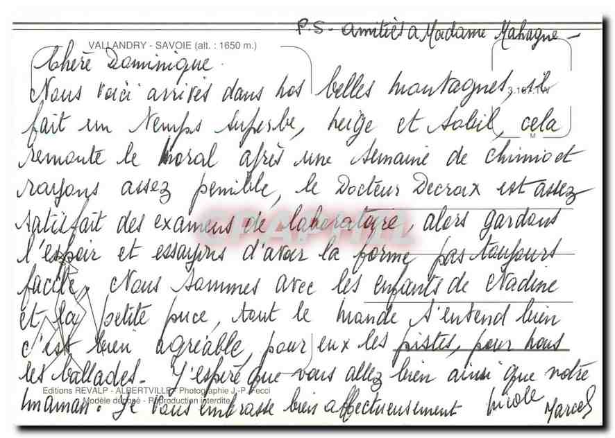 CPM Savoie Vallandry France  — Rückseite