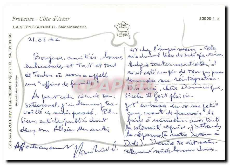 CPM Provence Cote d'Azur La Seyne sur Mer Saint Mandrier  — Verso