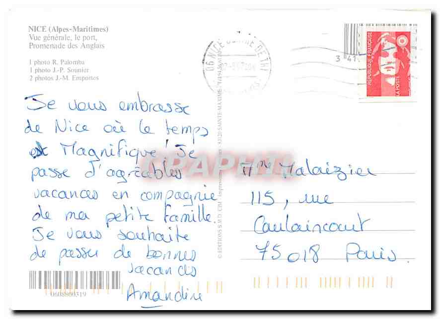 CPM Nice Alpes Maritimes Vue generale le port Promenade des Anglais  — Rückseite
