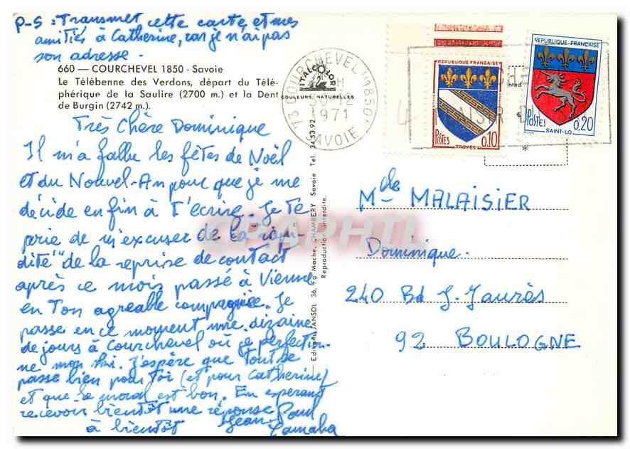 CPM Courchevel Savoie Le Telebenne des Verdons depart du Telepherique de la Saulire et la dent de Bu — Rückseite