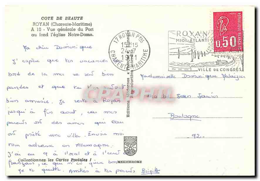 CPM Royan Charente Maritime Vue generale du Port au fond l'Eglise Notre Dame  — Verso