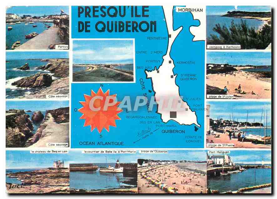 CPM Presqu ile de Quiberon Ses sites Touristiques Portivy Cote Sauvage Château de Berg et Lan Courri