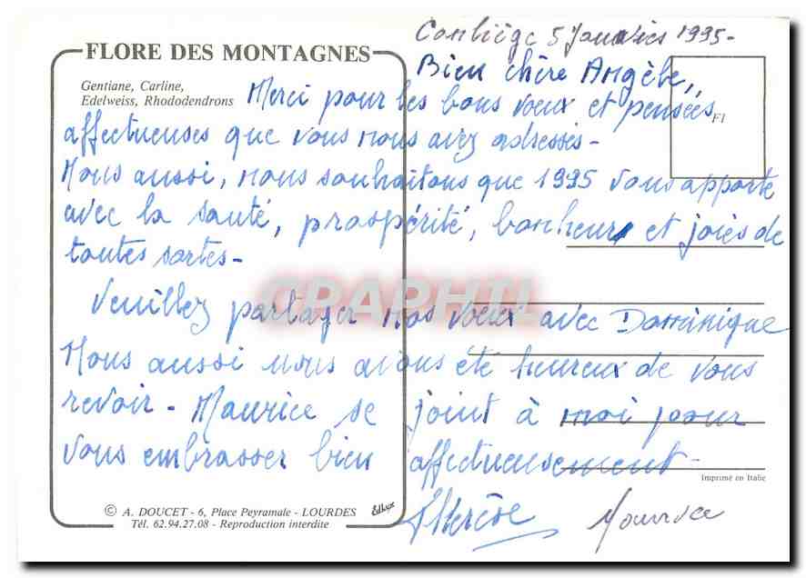 CPM Flore des Montagnes Gentiane Carline Edelweiss Rhododendrons  — Verso