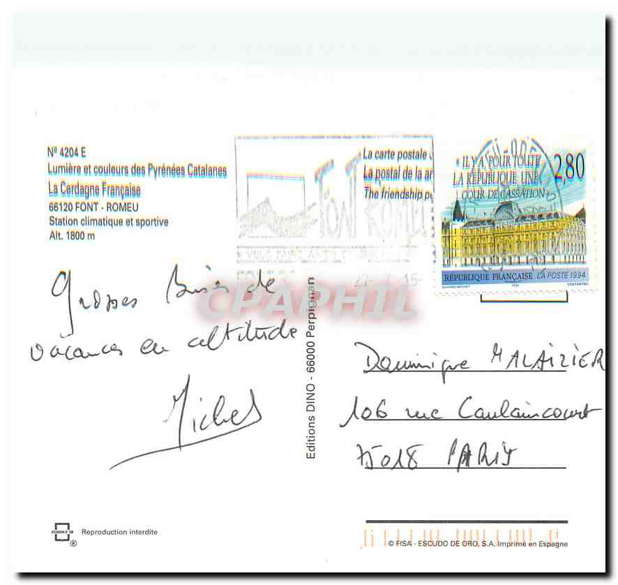 CPM Font Romeu Station climatique et sportive  — Rückseite