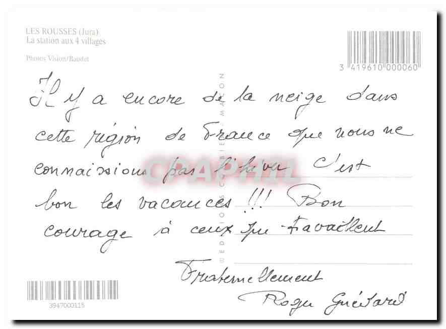 CPM Les Rousses La Station Aux 4 Villages  — Rückseite