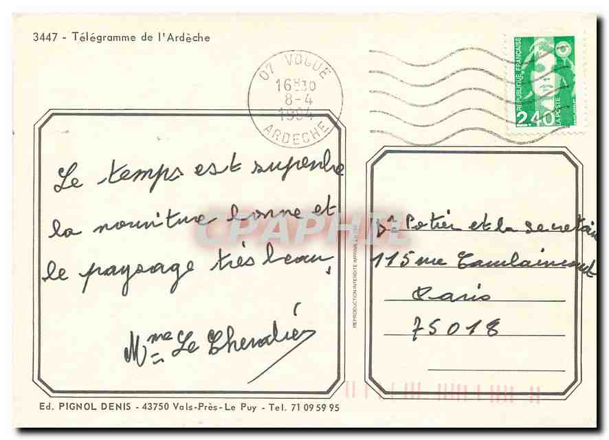CPM Telegramme de l'Ardeche  — Rückseite