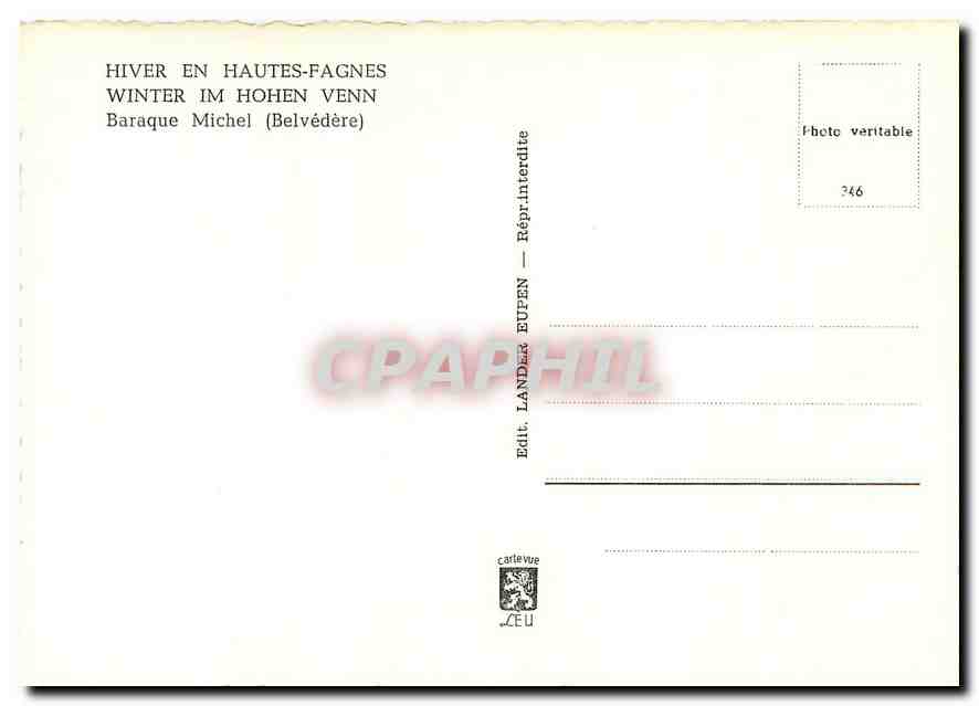 Hiver en Hautes-Fagnes — Winter im Hohen Venn — Édit. Landeur-Eupen, n° 346 — Rückseite