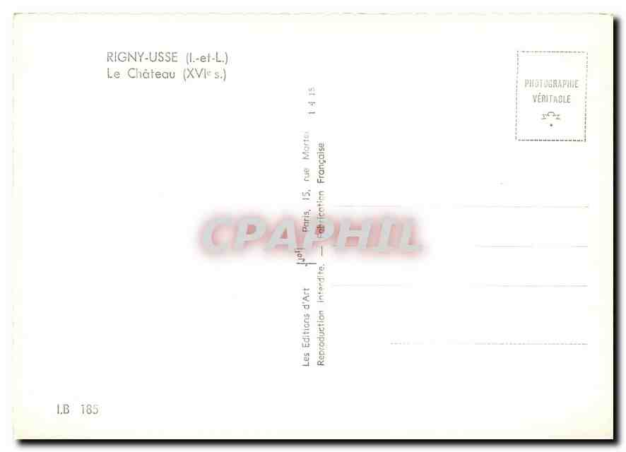 CPM Rigny Usse L et L Le Chateau  — Rückseite