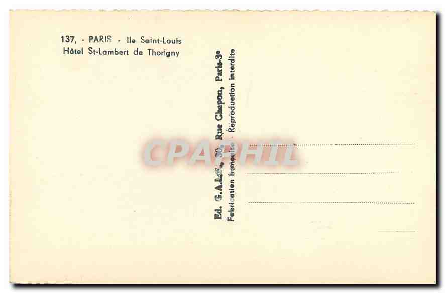 CPM Paris Ile Saint Louis Hotel St Lambert de Thorigny  — Verso