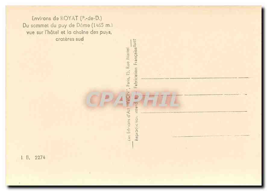 CPM Environs de Royat P de D Du sommet du Puy de Dome  — Rückseite