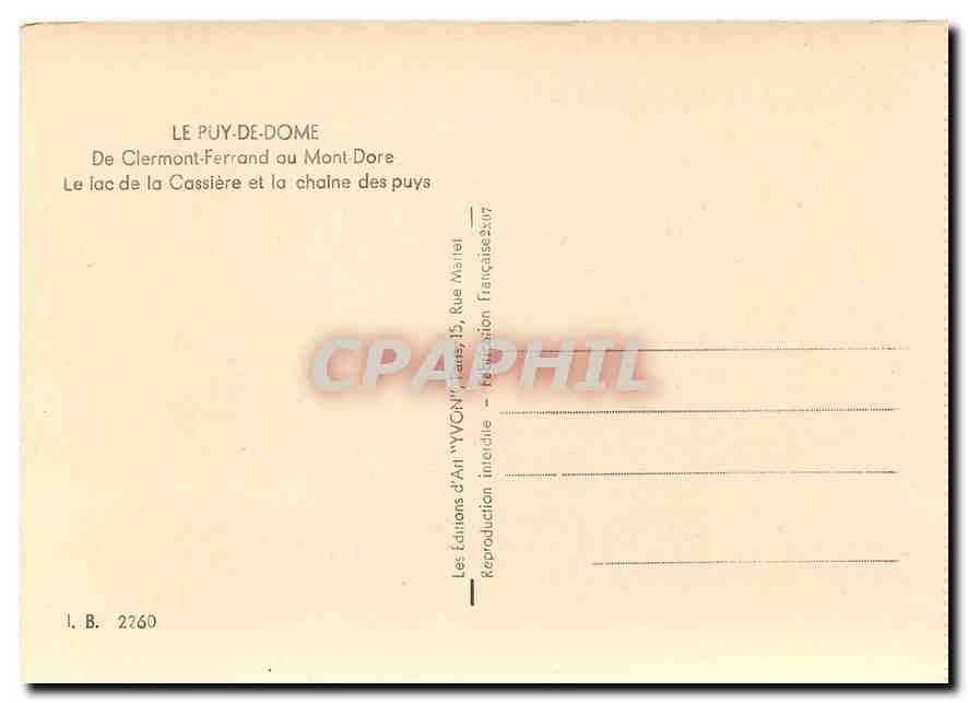 Le lac de la Cassièrère — chaîne des puys — Éditions d'Art 'YVGN' — n° 2760 — Verso