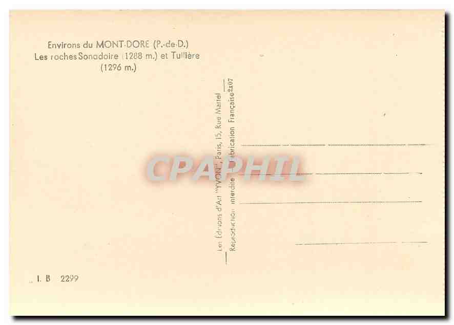 CPM Environs du Mont Dore P de D Les Roches Sonadoire et Tulliere  — Verso