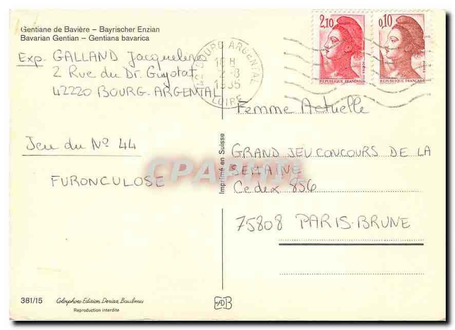 CPM Gentiane de Baviere Bayrischer Enzian  — Verso