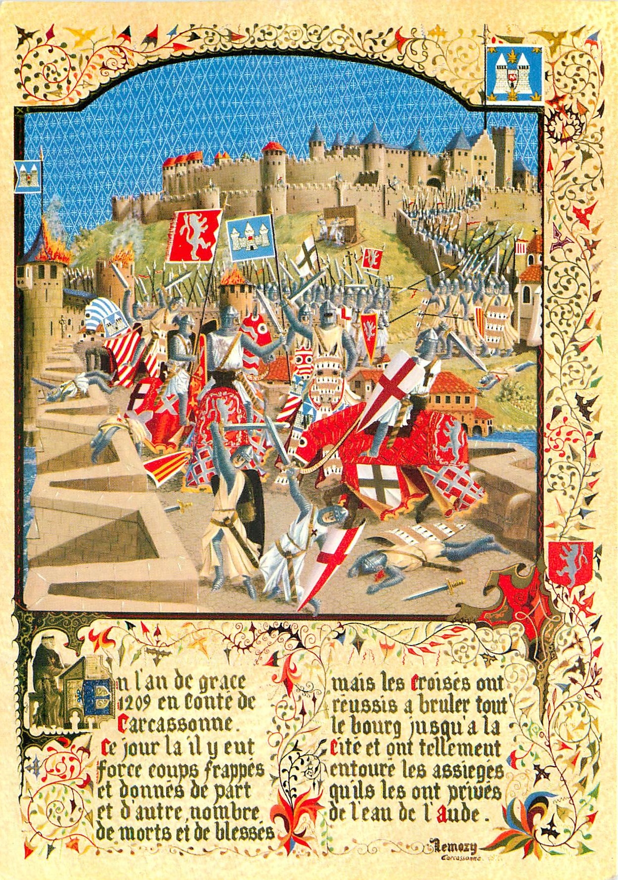 CPA Histoire du Catherine Les troupes de Simon de Montfort attaquent Carcassonne