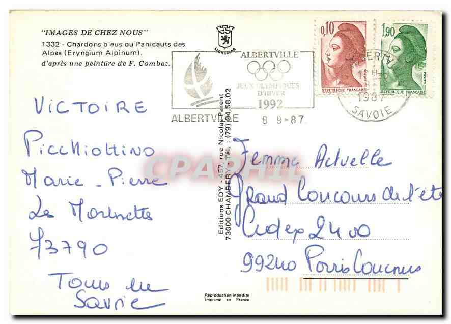 CPA Images de Chez Nous Chardons bleus ou Panicauts des Alpes  — Back