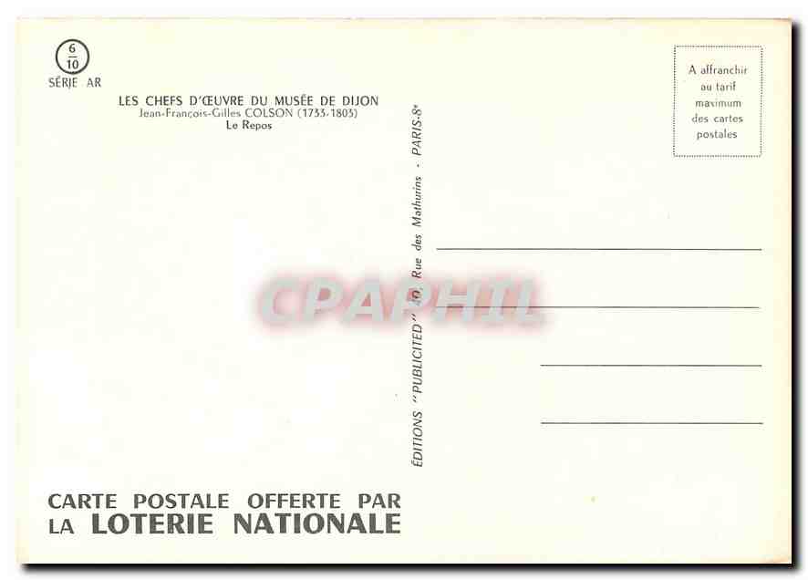 CPA Les Chefs D'Oeuvre du Musee de Dijon Jean Francois Gilles Colson Le repos — Verso