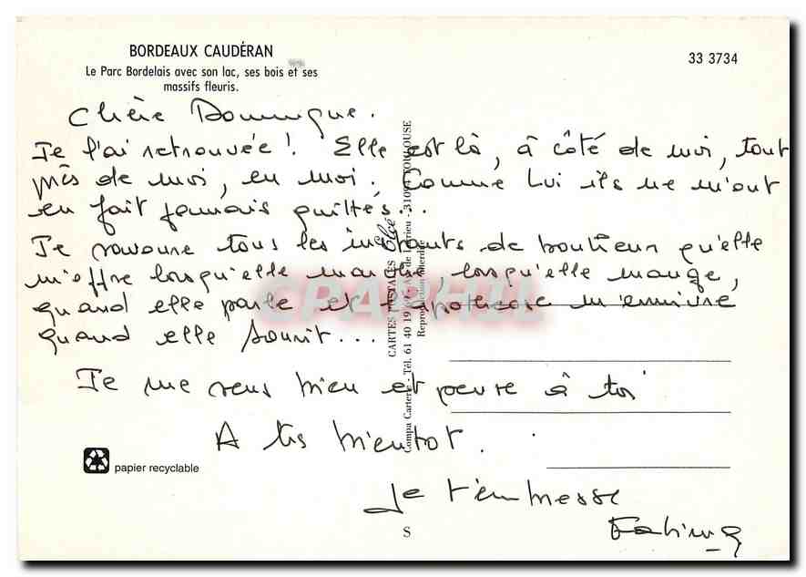 CPM Le Parc Bordelais Bordeaux Cauderan  — Verso
