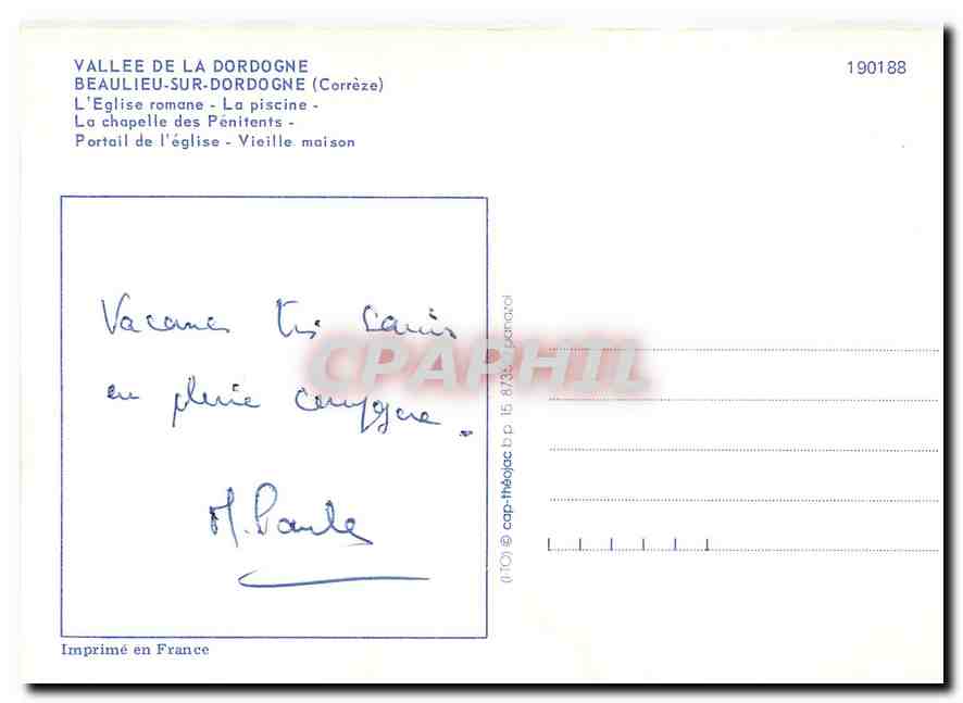 CPM Amities de Beaulieu sur Dordogne Correze  — Rückseite