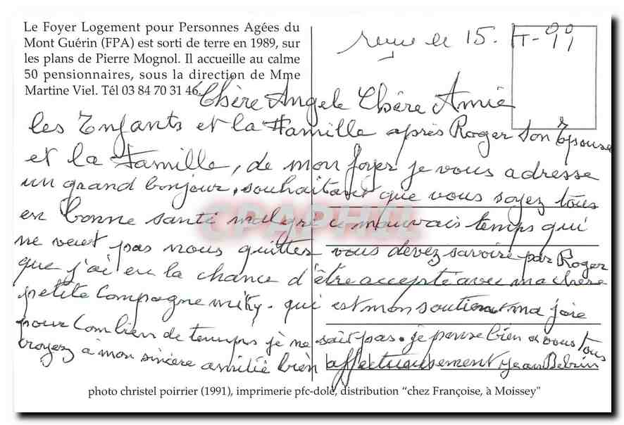 CPM Le Foyer Logement pour Personnes Agees du Mont Guerin est sorti de terre en 1989  — Rückseite