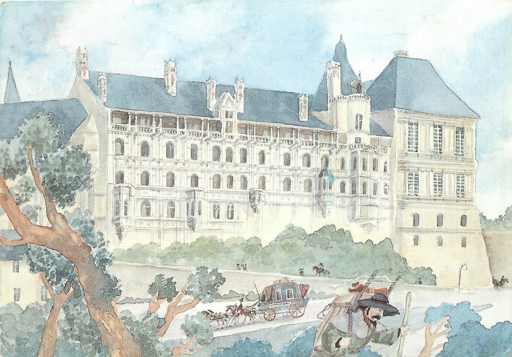 Blois, la façade des loges — Aquarelle de Ph. Legendre-Kvater (1988) — Édition Hesse