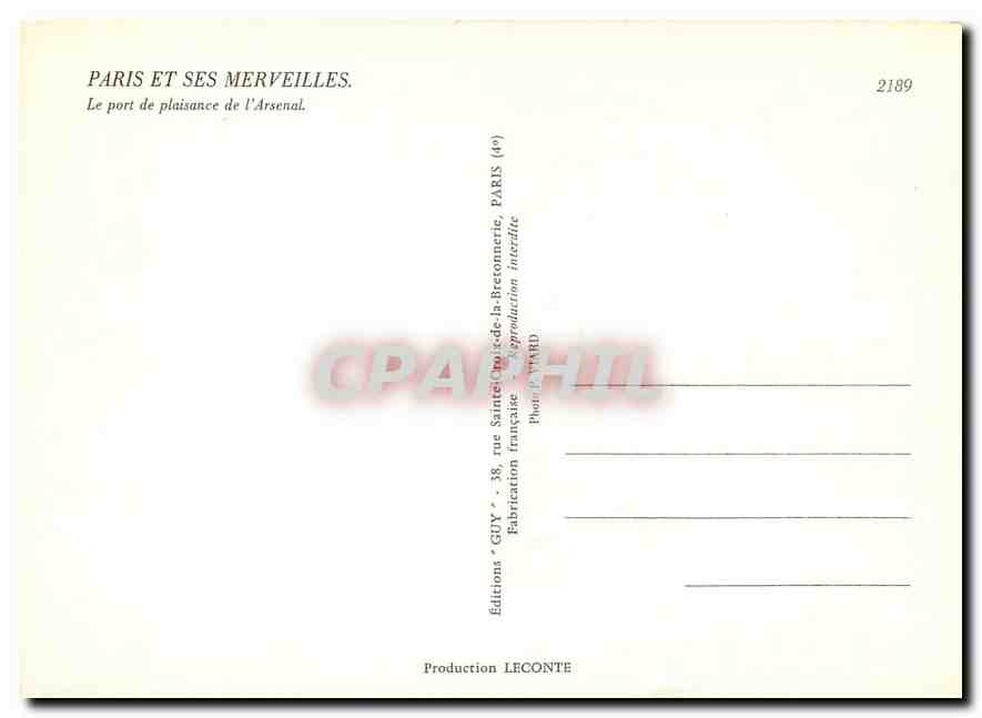 CPM Paris Bastille Port de L'Arsenal  — Rückseite