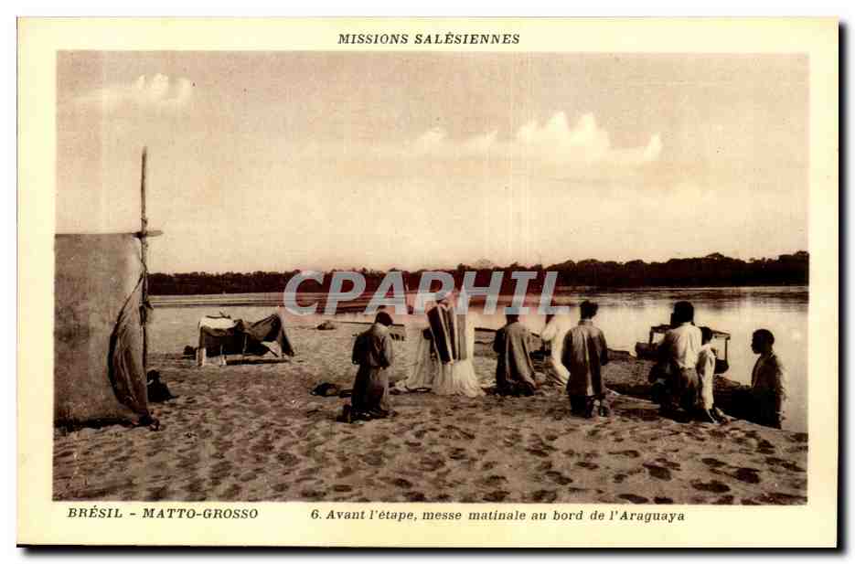 Matto-Grosso-CPA- Avant l'etape messe matinale au bord de l'Araguaya