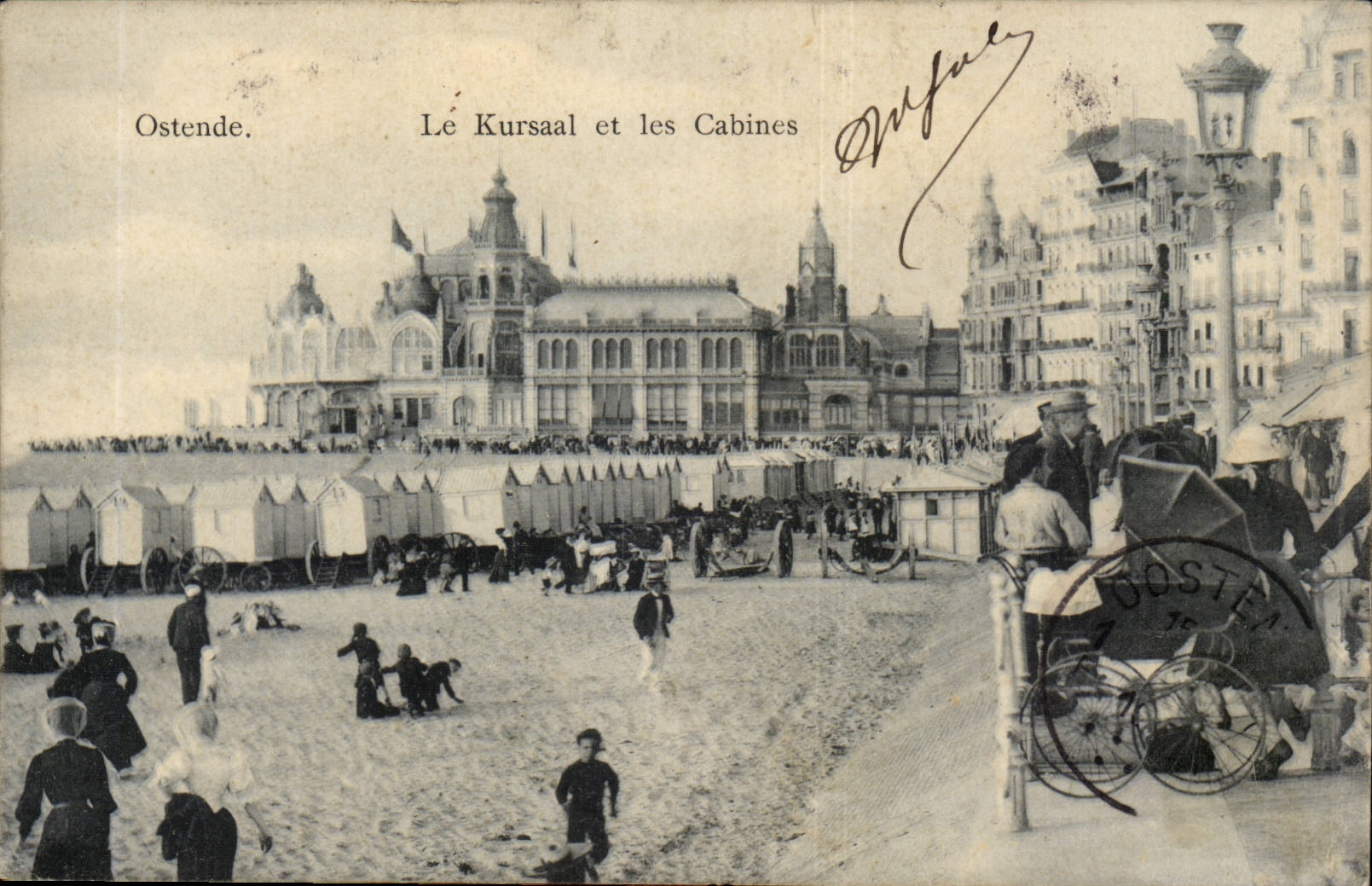 Le Kursaal et les Cabines -CPA- Ostende