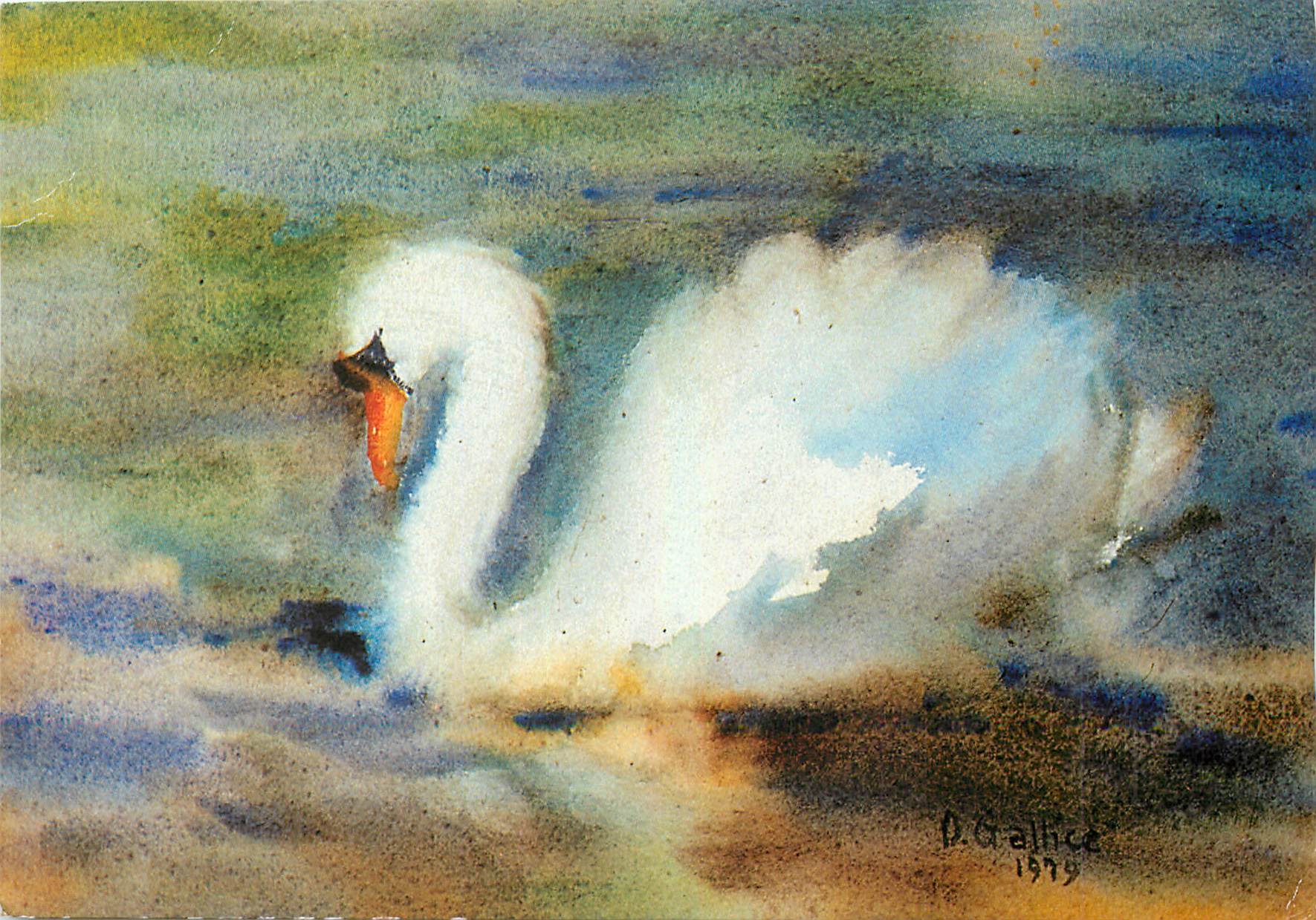 CPM Odette Gallice Le Cygnes Aquarelle Cygne
