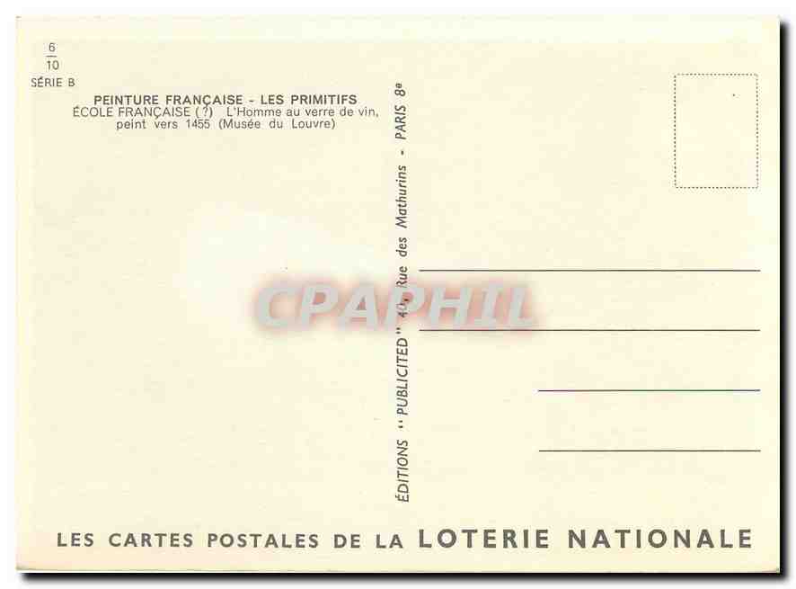 CPM Peinture Francaise Les Primities Ecole Francaise L'Homnme au verre de vin  — Back