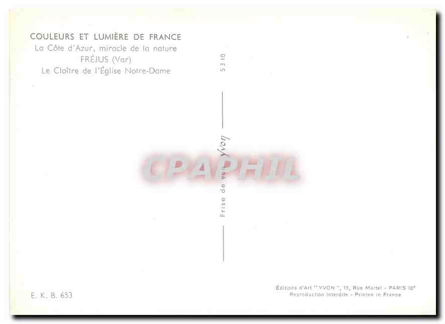 CPM La Cote d'Azur miracle de la nature Frejus Var Le Cloitre de l'Eglise Notre Dame  — Rückseite