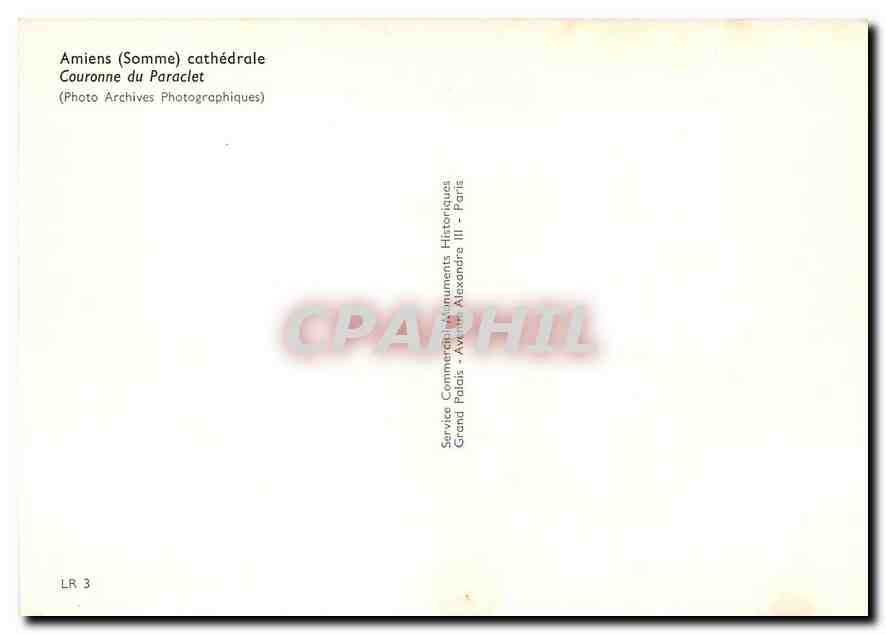 CPM Amiens Somme cathedrale Couronne du Paraclet  — Rückseite