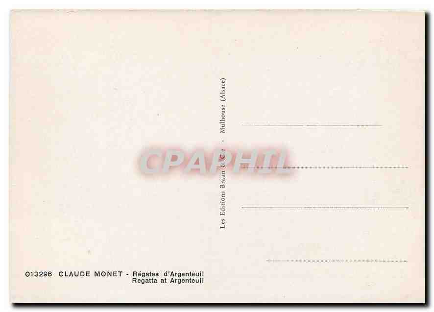CPM Claude Monet Regates d'Argenteuil  — Verso