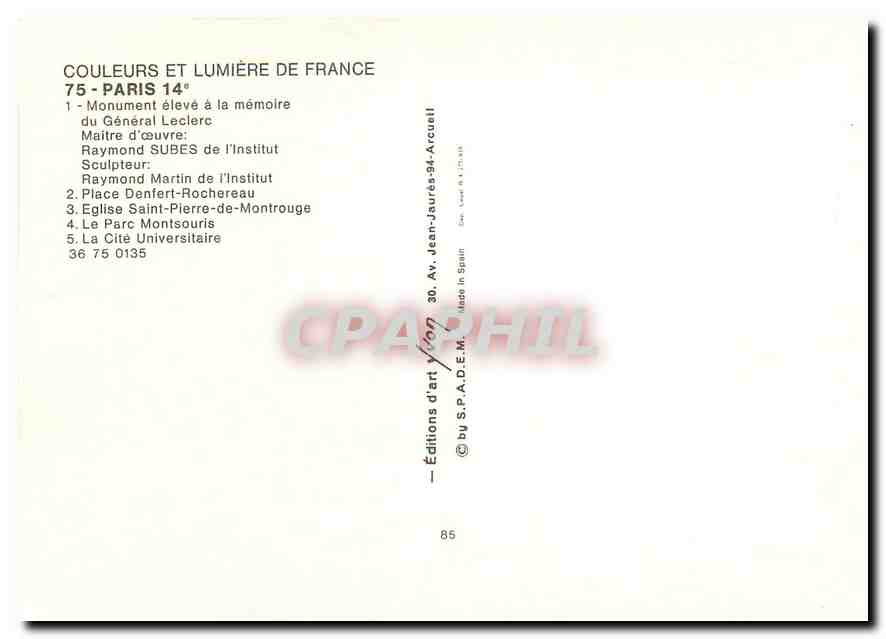 CPM Paris 14 Monument eleve a la memoire du General Leclerc  — Rückseite