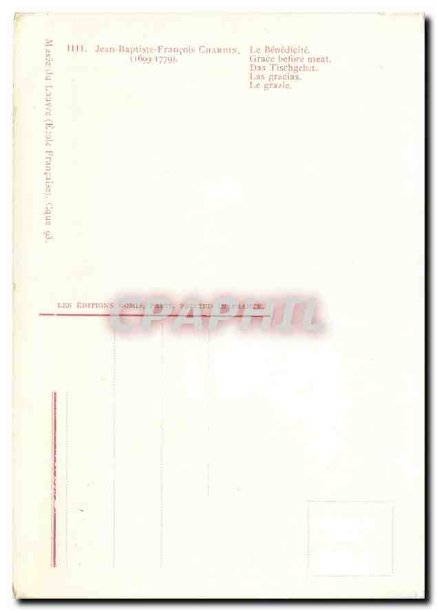 CPM Jean Baptiste Francois Chardin Le Benedicite  — Verso